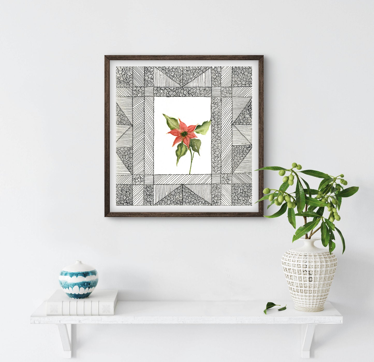 Poinsettia December Birth Flower Art Print - Contemporary Botanical - ZenS Art