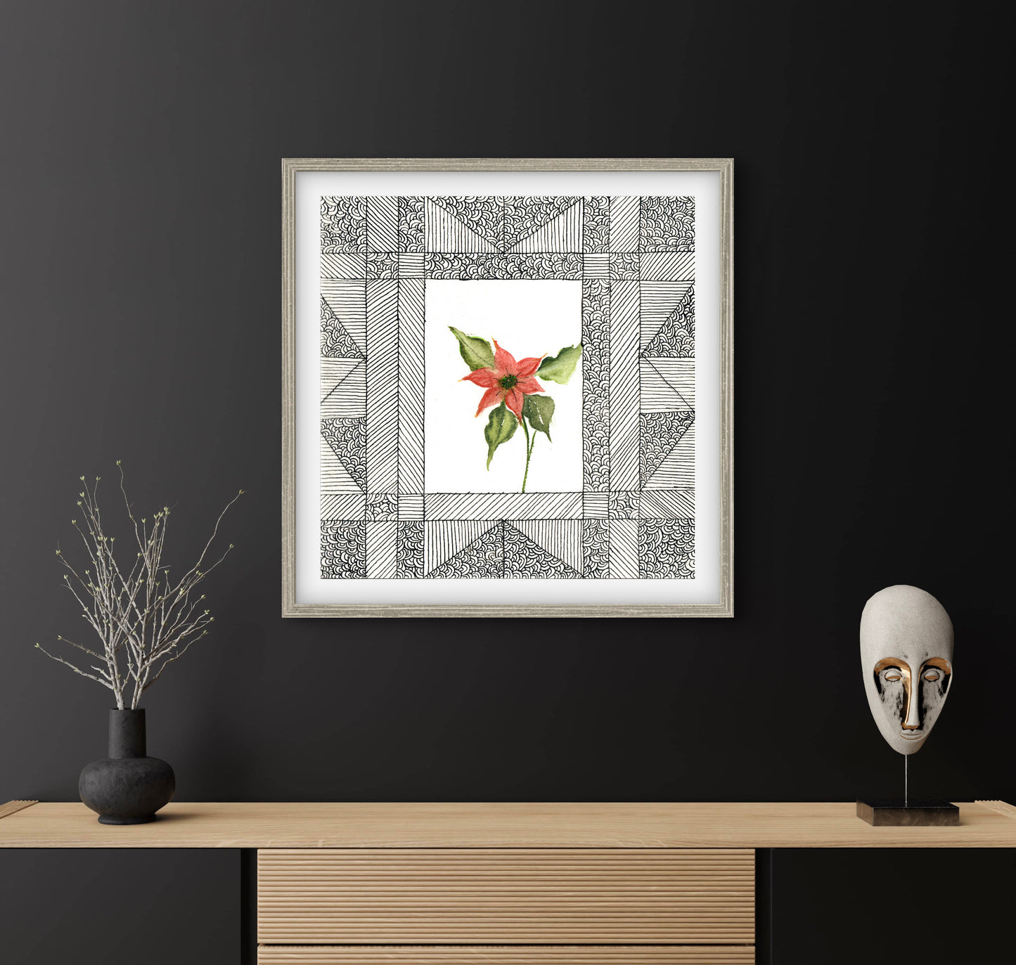 Poinsettia December Birth Flower Art Print - Contemporary Botanical - ZenS Art