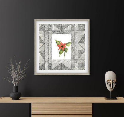 Poinsettia December Birth Flower Art Print - Contemporary Botanical - ZenS Art