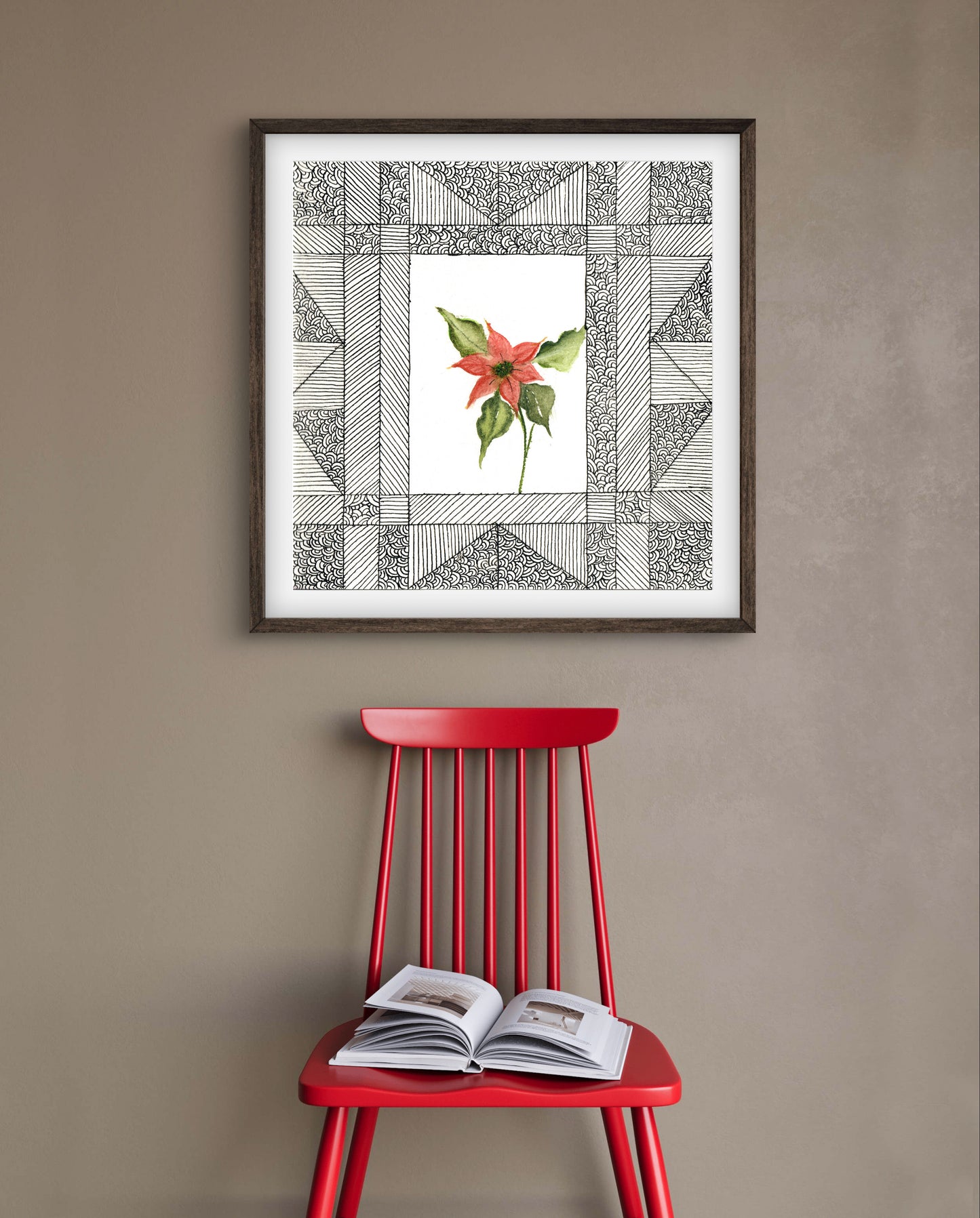 Poinsettia December Birth Flower Art Print - Contemporary Botanical - ZenS Art