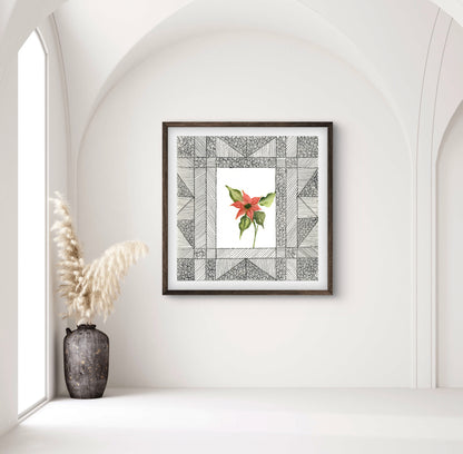 Poinsettia December Birth Flower Art Print - Contemporary Botanical - ZenS Art
