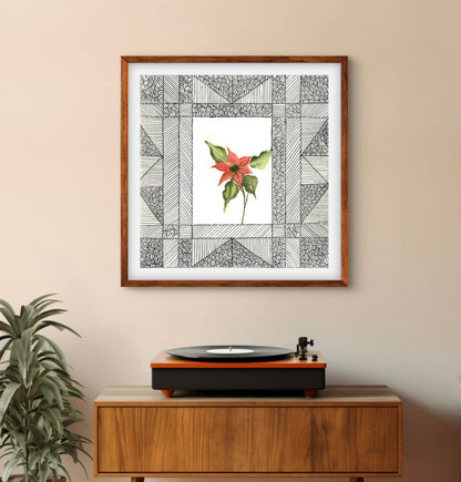 Poinsettia December Birth Flower Art Print - Contemporary Botanical - ZenS Art