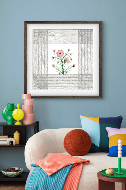 October Birth Flower Cosmos Print - Modern Botanical Art - ZenS Art