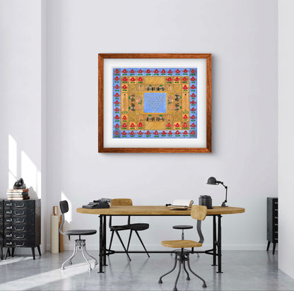 "Madhubani Godna with Saraswati Yantra - Traditional Indian Folk Art | ZenS Art"