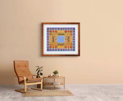 "Madhubani Godna with Saraswati Yantra - Traditional Indian Folk Art | ZenS Art"