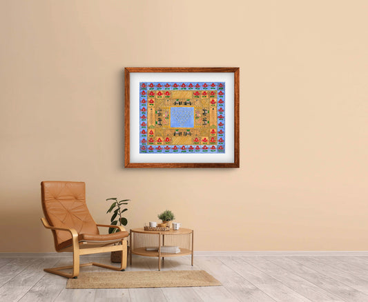 "Madhubani Godna with Saraswati Yantra - Traditional Indian Folk Art | ZenS Art"