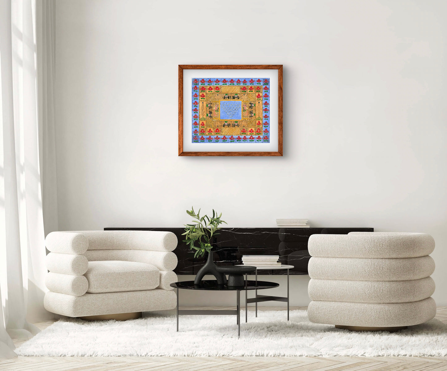 "Madhubani Godna with Saraswati Yantra - Traditional Indian Folk Art | ZenS Art"