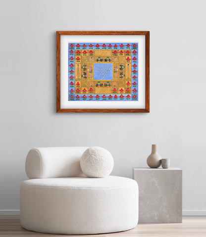 "Madhubani Godna with Saraswati Yantra - Traditional Indian Folk Art | ZenS Art"