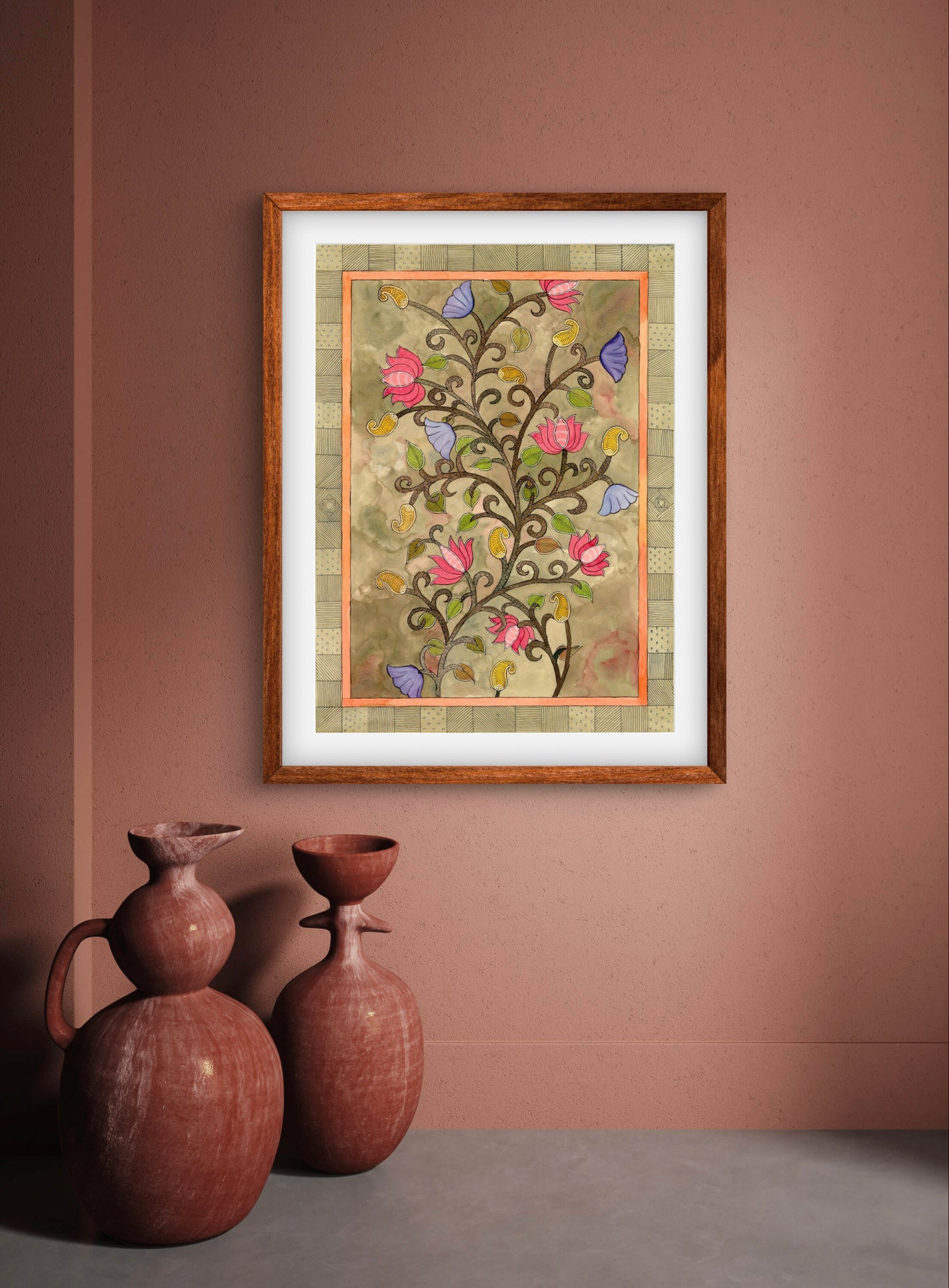 "Madhubani Floral Art - Traditional Indian Folk Artwork Print | ZenS Art"