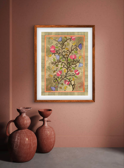 "Madhubani Floral Art - Traditional Indian Folk Artwork Print | ZenS Art"