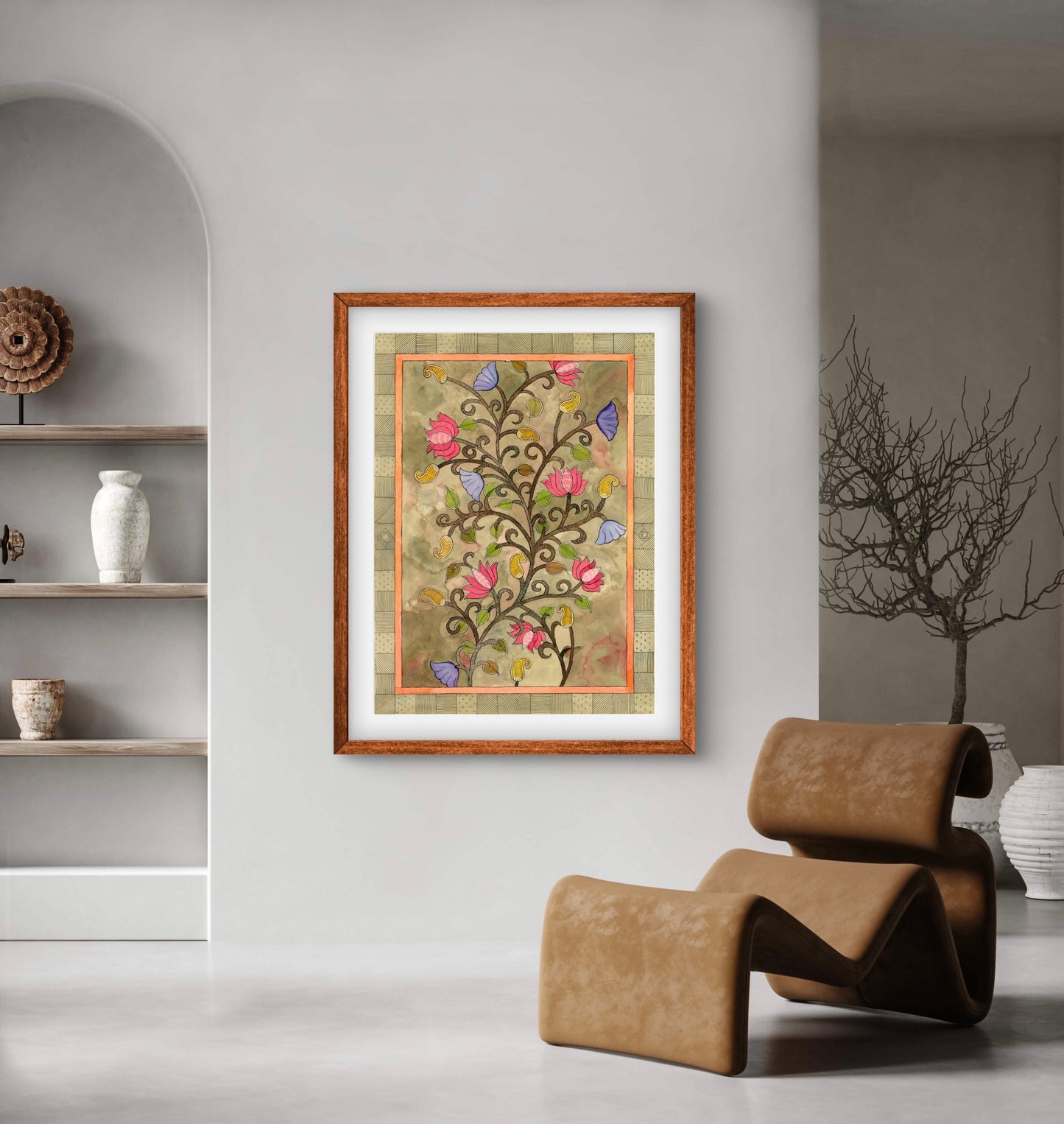 "Madhubani Floral Art - Traditional Indian Folk Artwork Print | ZenS Art"