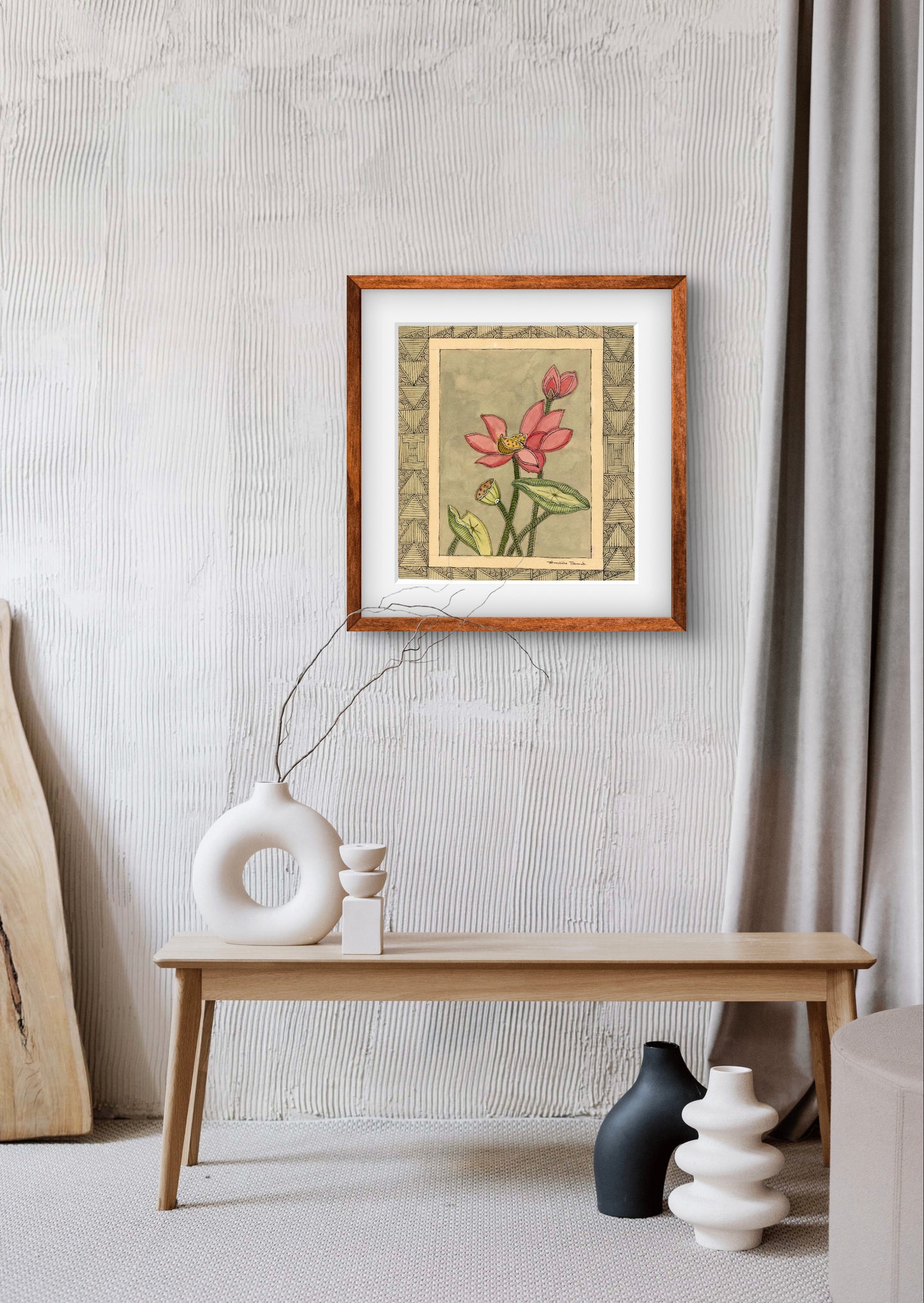 "Madhubani Floral Art - Traditional Indian Folk Motif Print | ZenS Art"