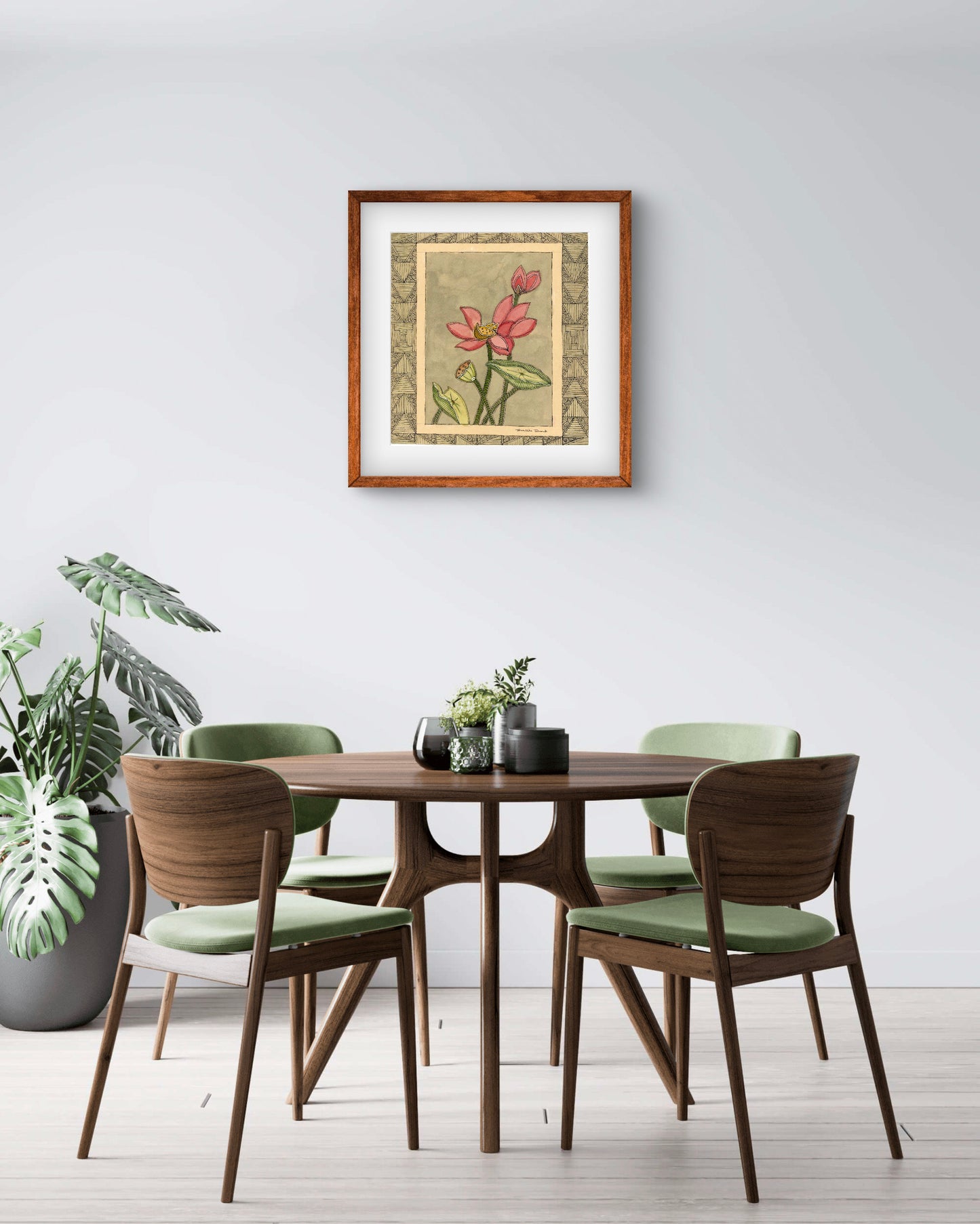 "Madhubani Floral Art - Traditional Indian Folk Motif Print | ZenS Art"