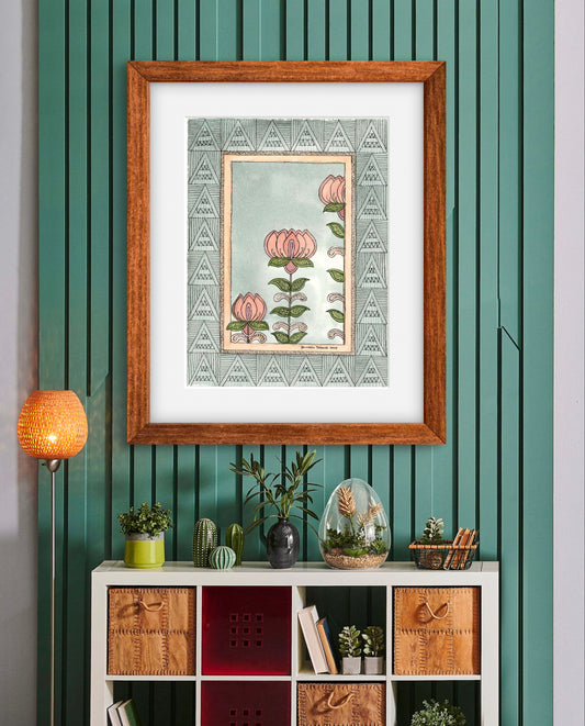 Madhubani Vintage Floral Art, Madhubani Motif Artwork.