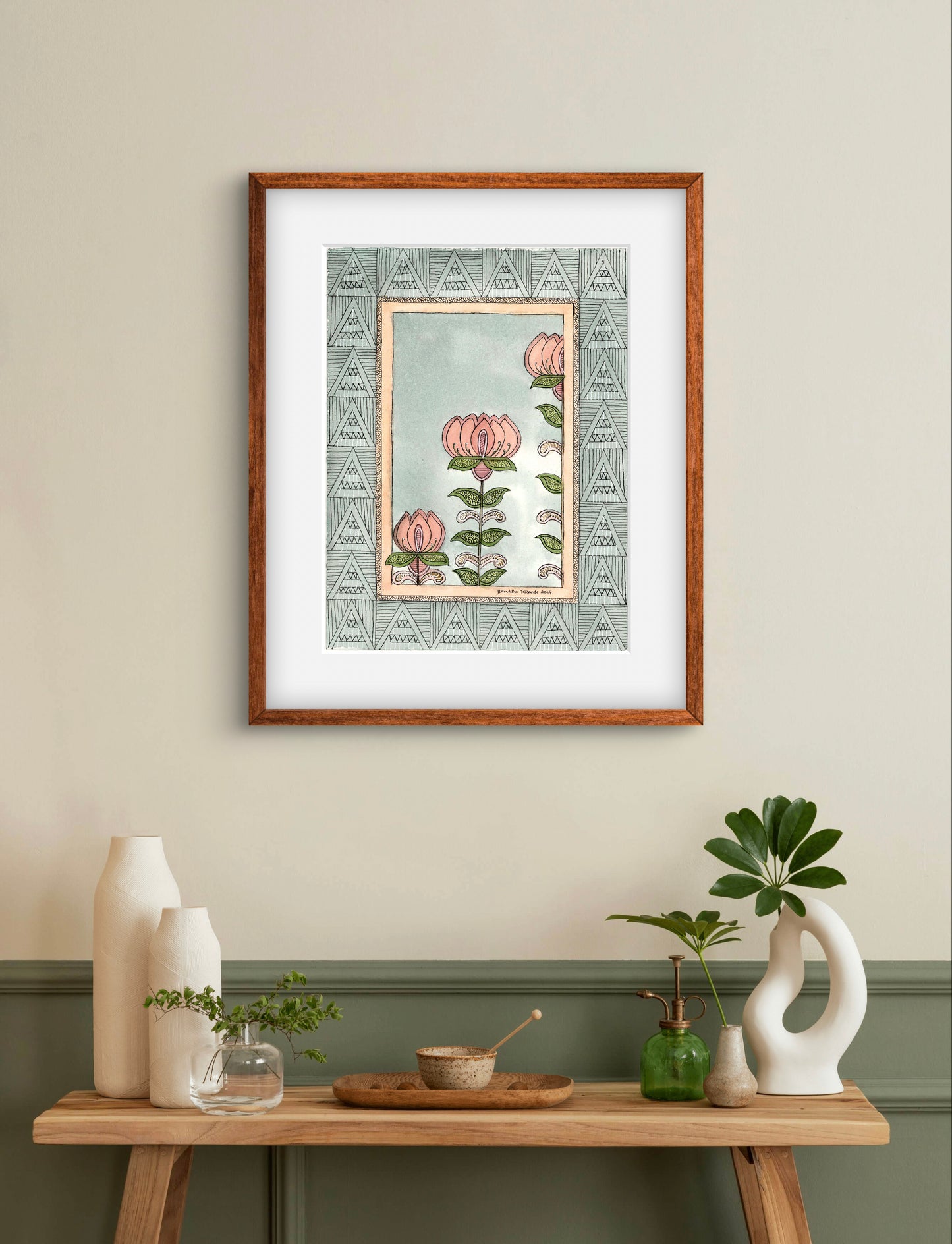 Madhubani Vintage Floral Art, Madhubani Motif Artwork.