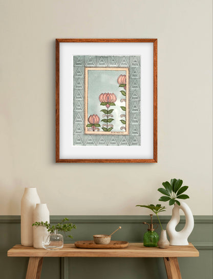 Madhubani Vintage Floral Art, Madhubani Motif Artwork.