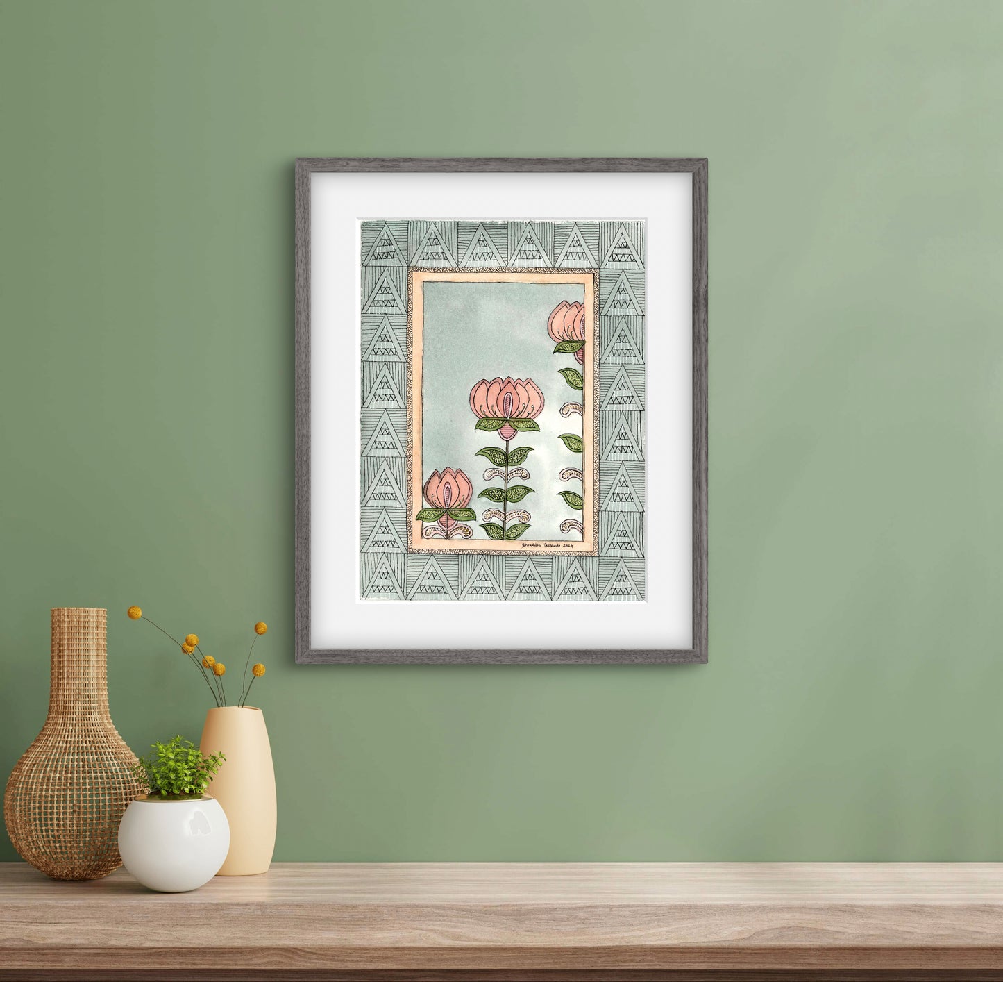 Madhubani Vintage Floral Art, Madhubani Motif Artwork.