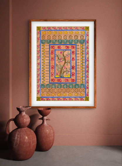 "Madhubani Godna Art - Traditional Indian Folk Artwork Print | ZenS Art"