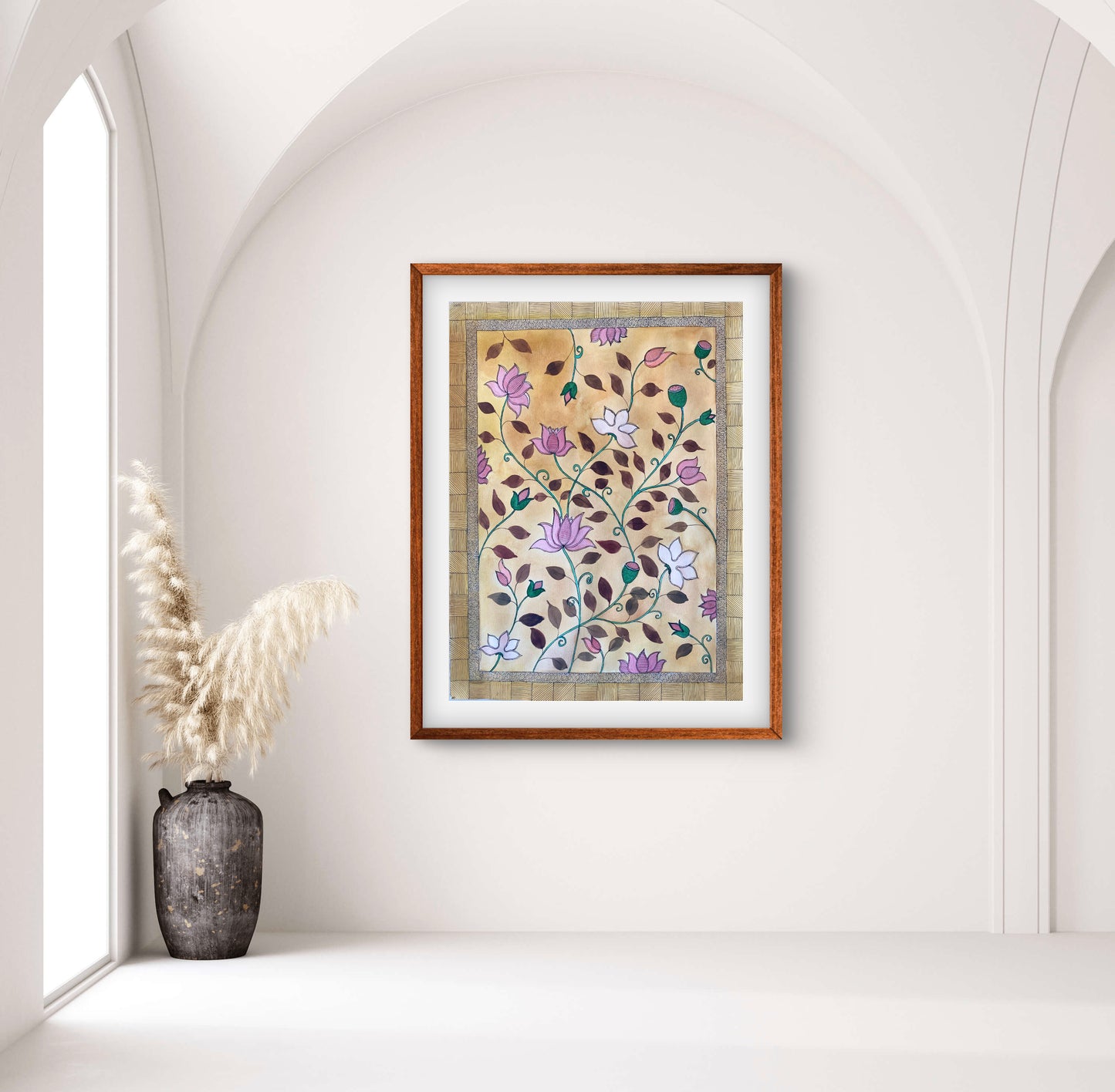 "Madhubani Floral Art - Traditional Indian Folk Motif Print | ZenS Art"