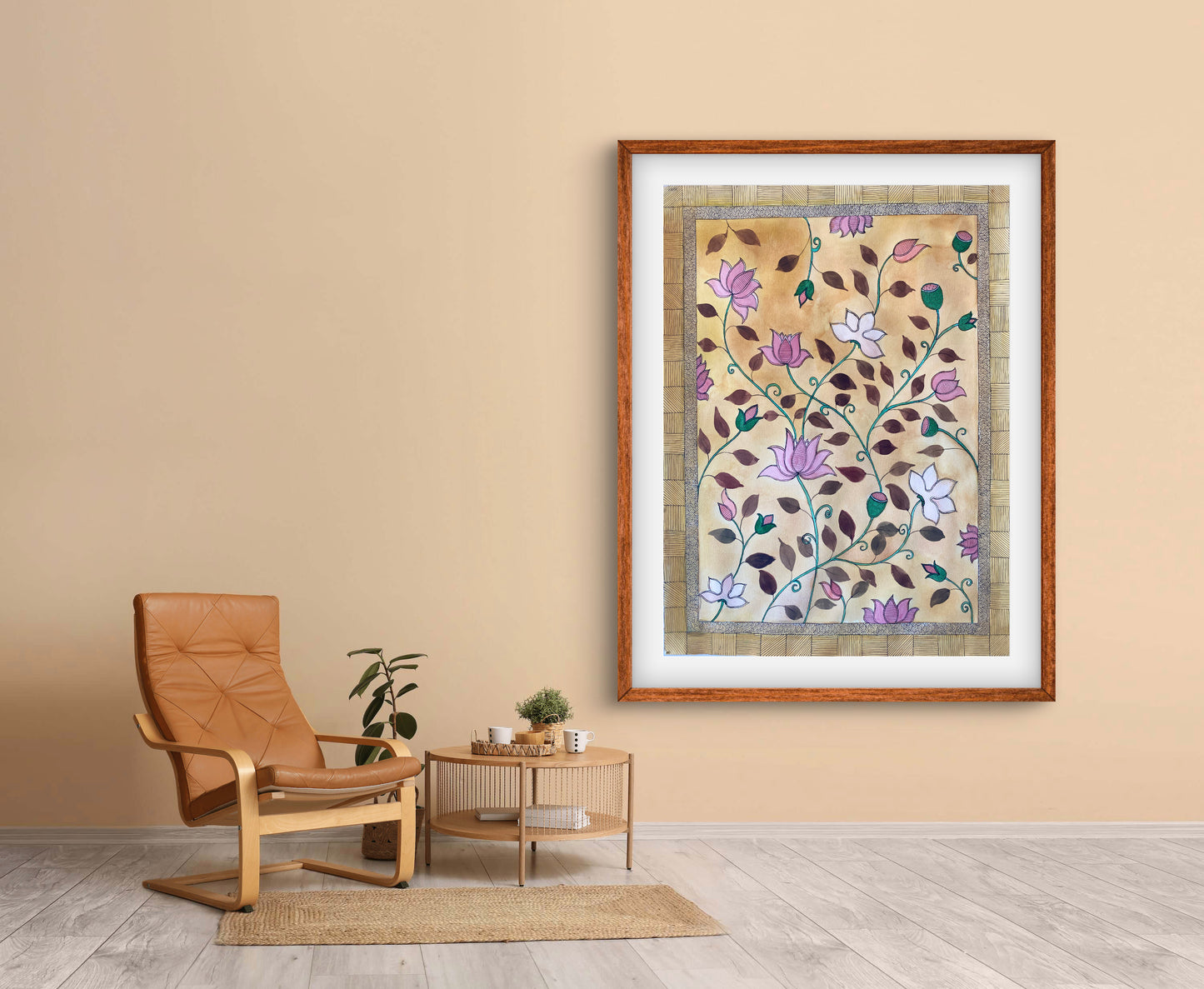 "Madhubani Floral Art - Traditional Indian Folk Motif Print | ZenS Art"