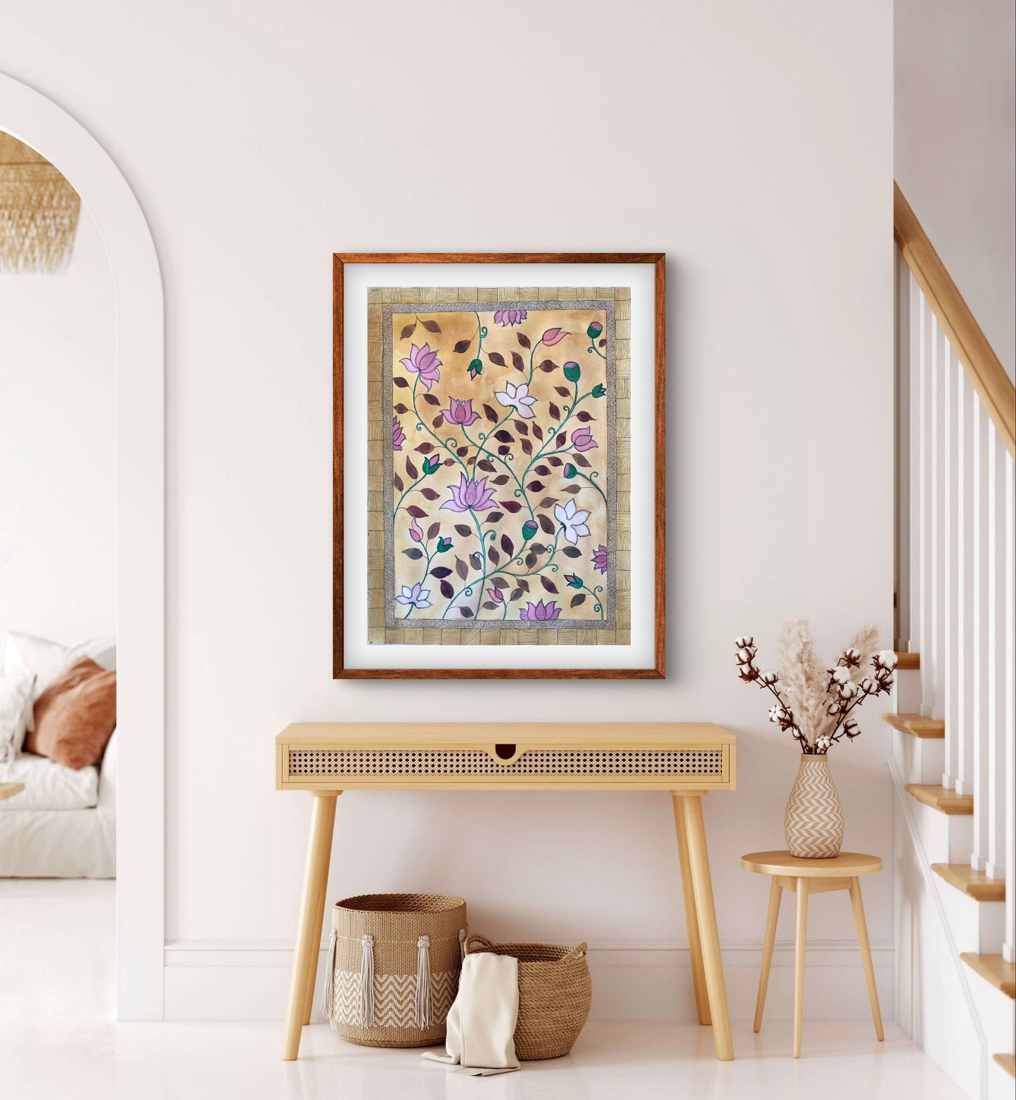 "Madhubani Floral Art - Traditional Indian Folk Motif Print | ZenS Art"