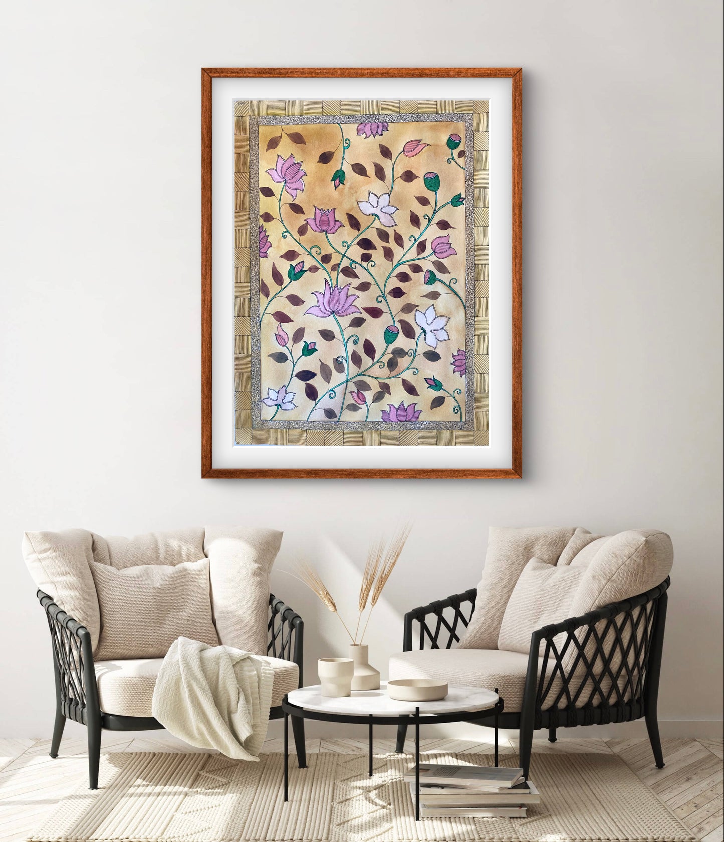 "Madhubani Floral Art - Traditional Indian Folk Motif Print | ZenS Art"