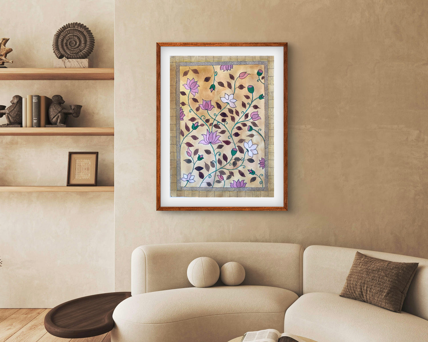 "Madhubani Floral Art - Traditional Indian Folk Motif Print | ZenS Art"