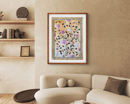 "Madhubani Floral Art - Traditional Indian Folk Motif Print | ZenS Art"