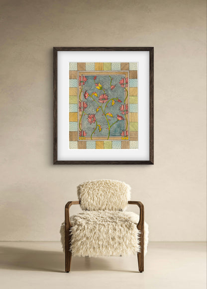 "Madhubani Vintage Floral Art - Traditional Indian Folk Art Print | ZenS Art"