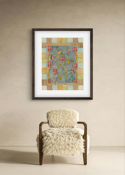 "Madhubani Vintage Floral Art - Traditional Indian Folk Art Print | ZenS Art"