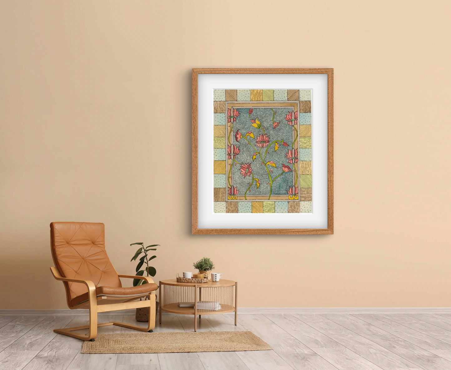 "Madhubani Vintage Floral Art - Traditional Indian Folk Art Print | ZenS Art"