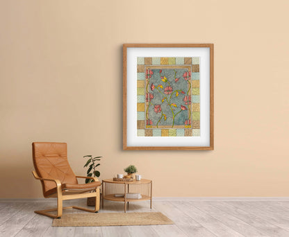 "Madhubani Vintage Floral Art - Traditional Indian Folk Art Print | ZenS Art"