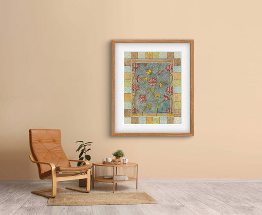 "Madhubani Vintage Floral Art - Traditional Indian Folk Art Print | ZenS Art"