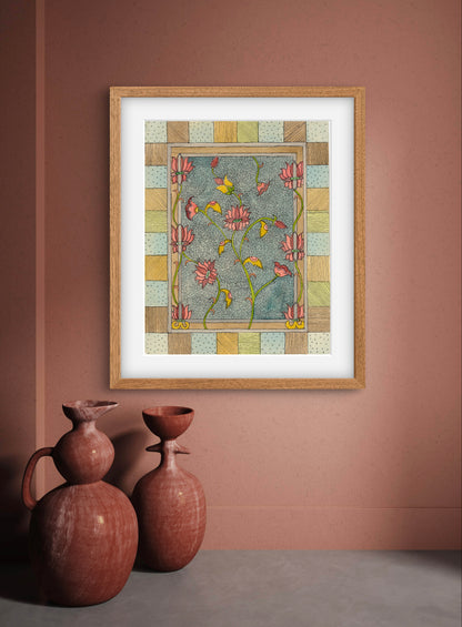 "Madhubani Vintage Floral Art - Traditional Indian Folk Art Print | ZenS Art"