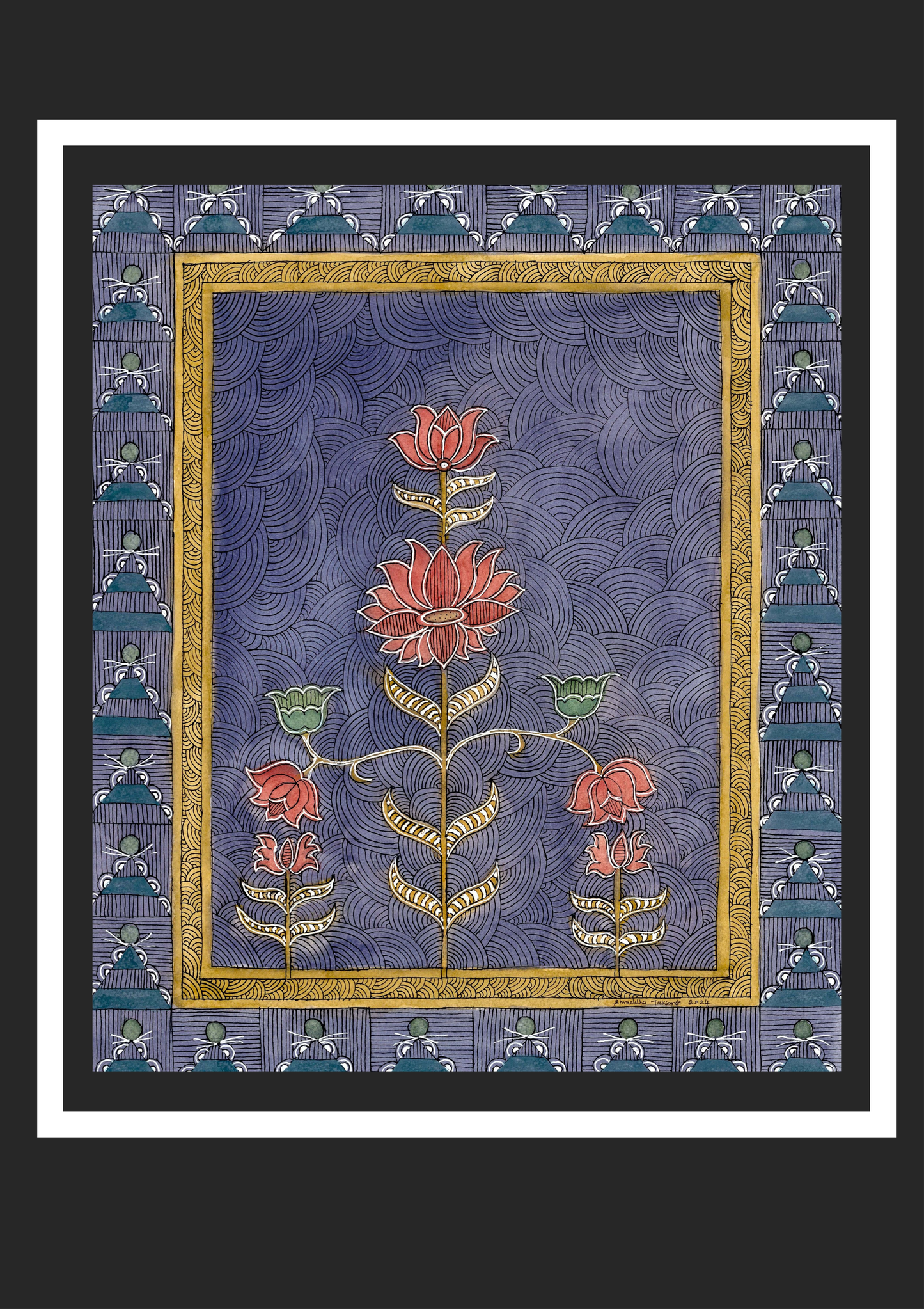 Vintage Lotus Floral Printable Wall Art | Blue Botanical Digital Download