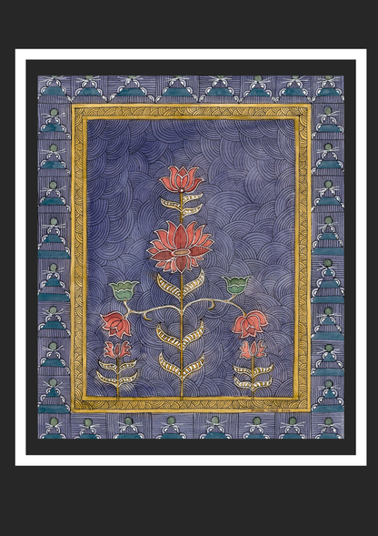Vintage Lotus Floral Printable Wall Art | Blue Botanical Digital Download