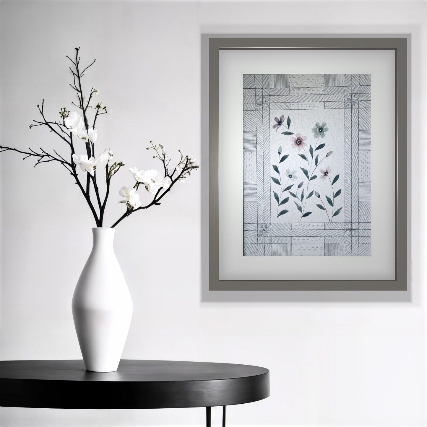 "Modern Geometric Floral Art Print - Abstract Botanical Wall Decor