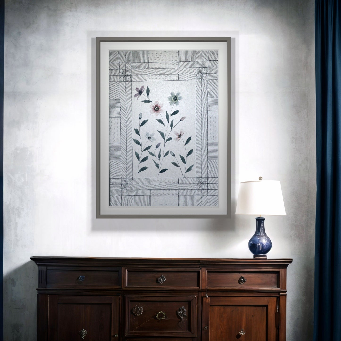 "Modern Geometric Floral Art Print - Abstract Botanical Wall Decor