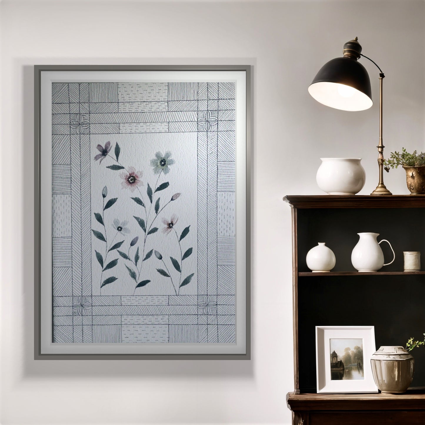 "Modern Geometric Floral Art Print - Abstract Botanical Wall Decor