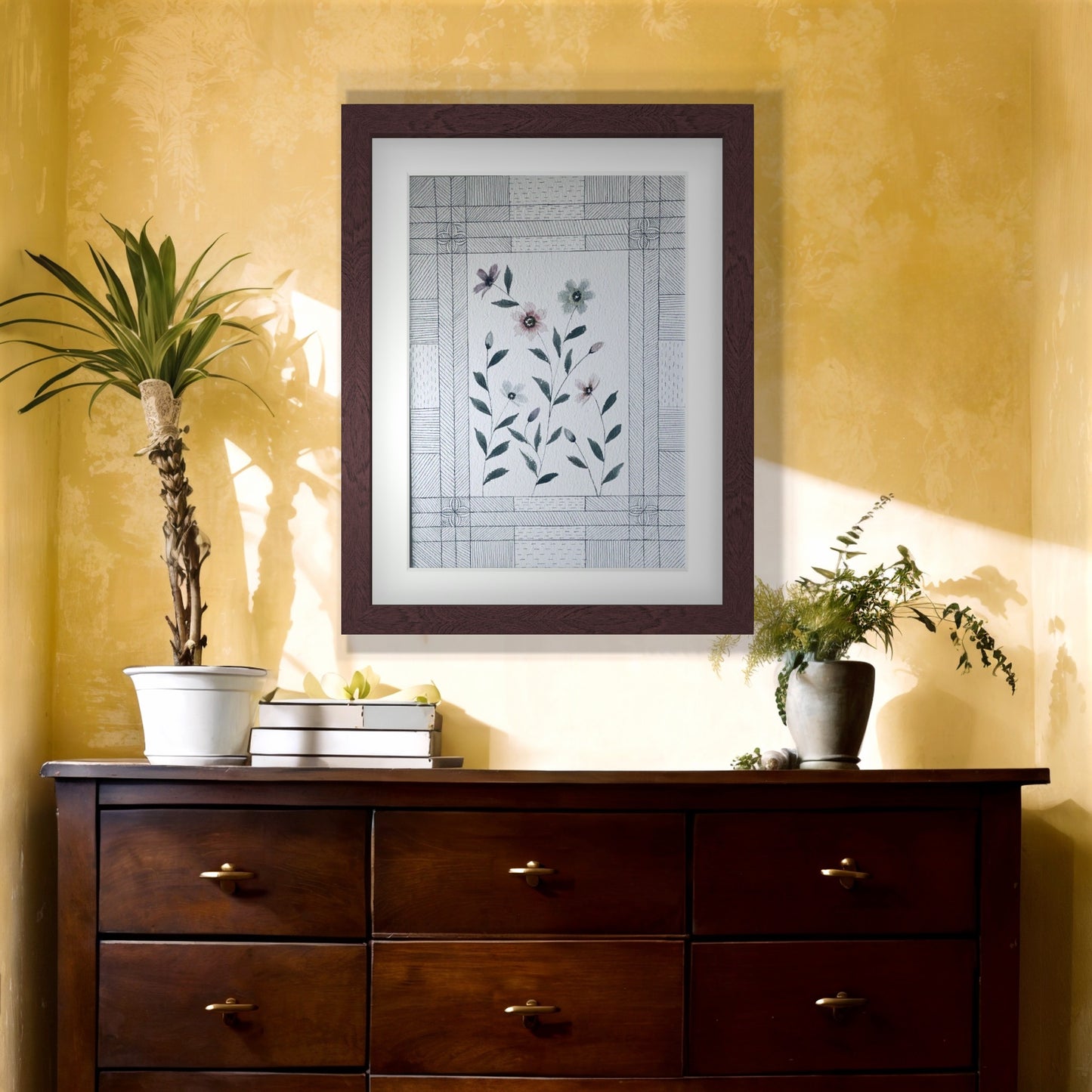 "Modern Geometric Floral Art Print - Abstract Botanical Wall Decor