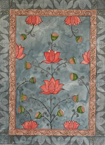 "Madhubani Floral Artwork - Traditional Indian Folk Art Print | ZenS Art"