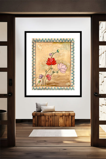 "Madhubani Floral Art - Traditional Indian Folk Artwork Print | ZenS Art"