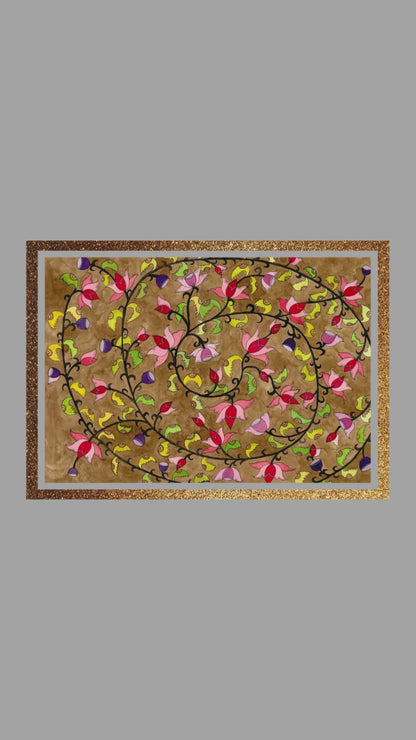 Vintage Madhubani Floral Printable | Indian Folk Art | Lotus Wall Art | Instant Download