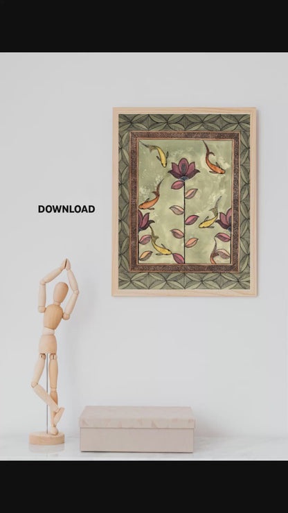 Koi Lotus Madhubani Printable Wall Art I Digital Download