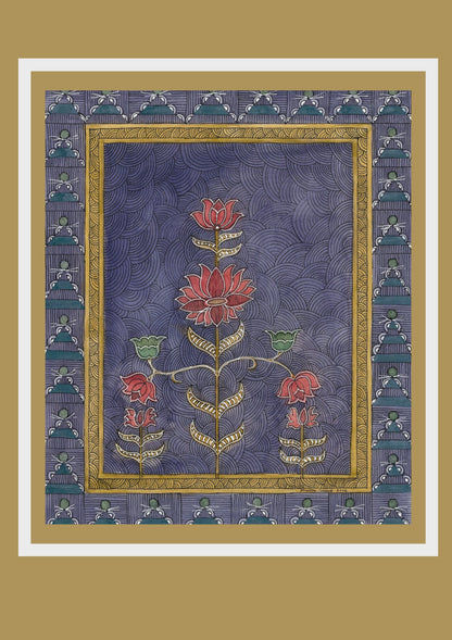 Vintage Lotus Floral Printable Wall Art | Blue Botanical Digital Download