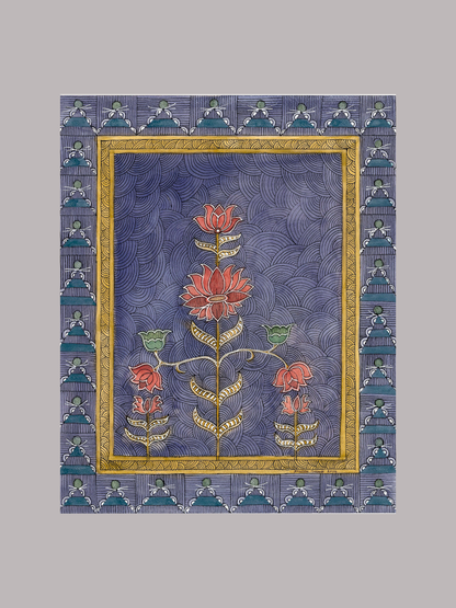 Vintage Lotus Floral Printable Wall Art | Blue Botanical Digital Download