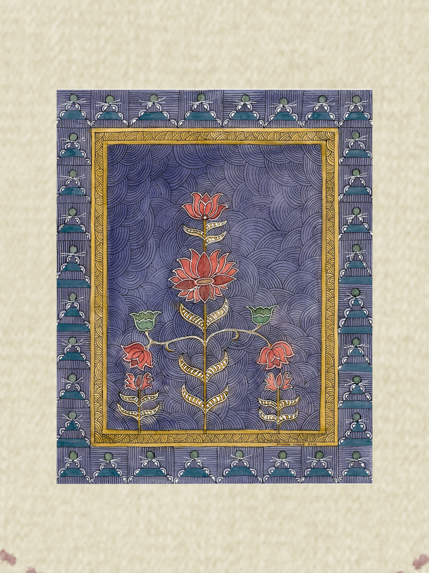 Vintage Lotus Floral Printable Wall Art | Blue Botanical Digital Download
