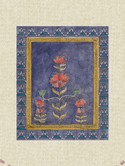 Vintage Lotus Floral Printable Wall Art | Blue Botanical Digital Download