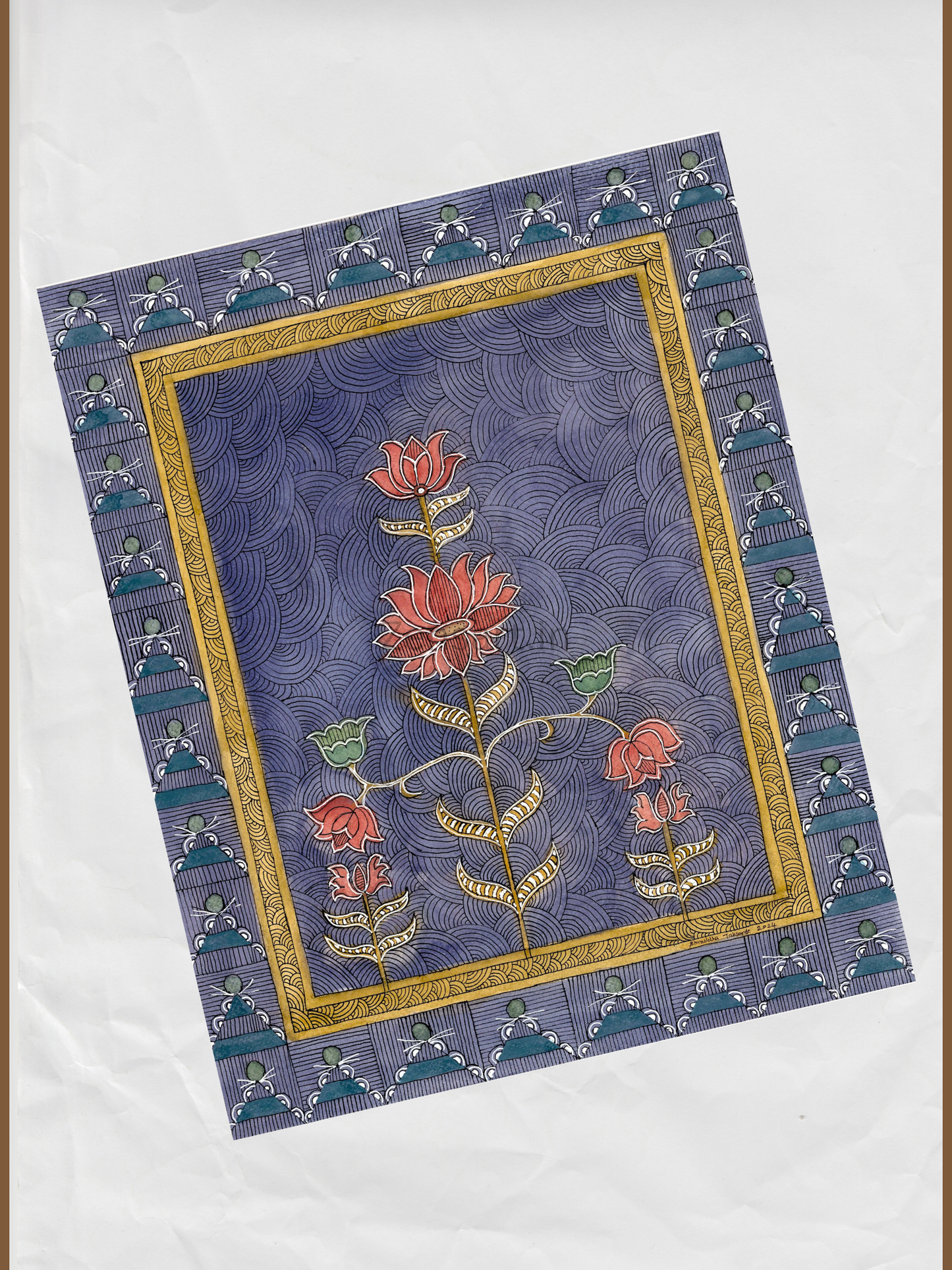Vintage Lotus Floral Printable Wall Art | Blue Botanical Digital Download