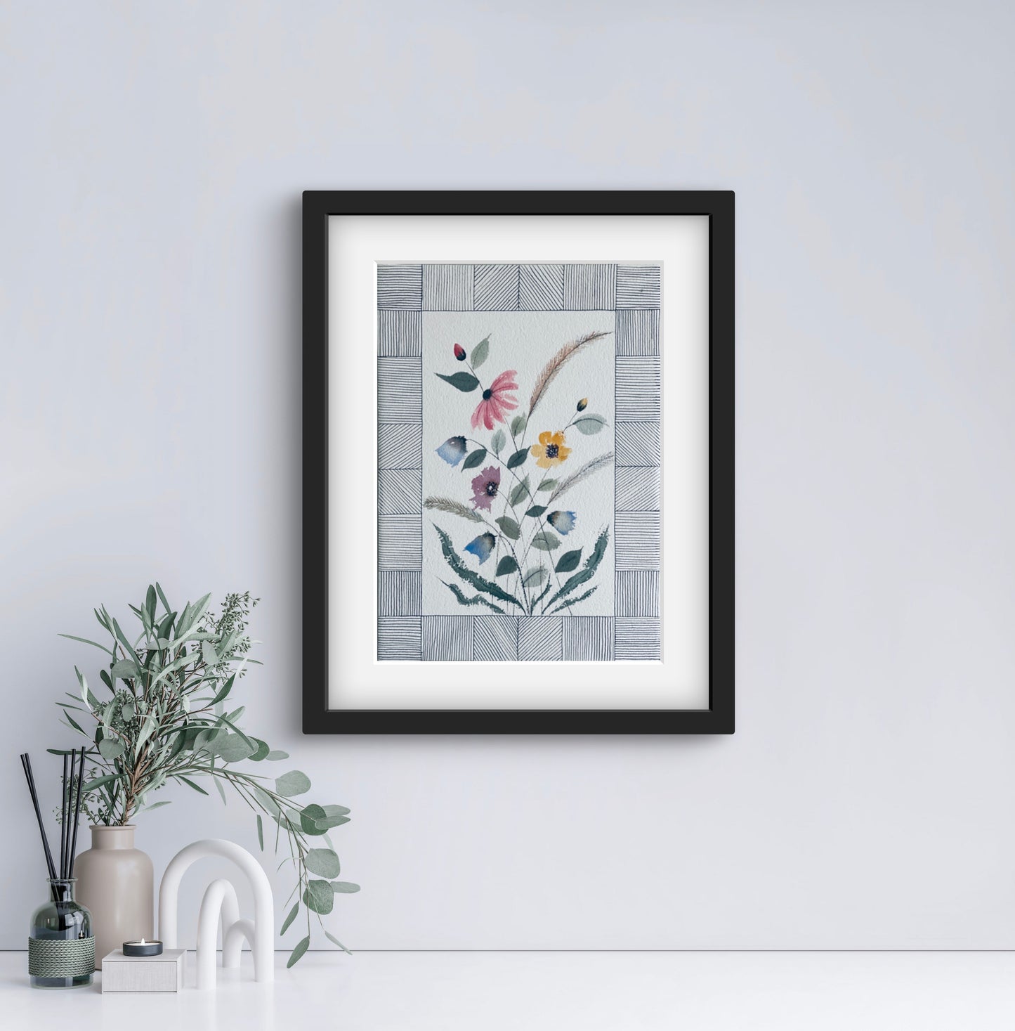 "Modern Geometric Abstract Floral Art Print - Contemporary Wall Decor - ZenS Art"